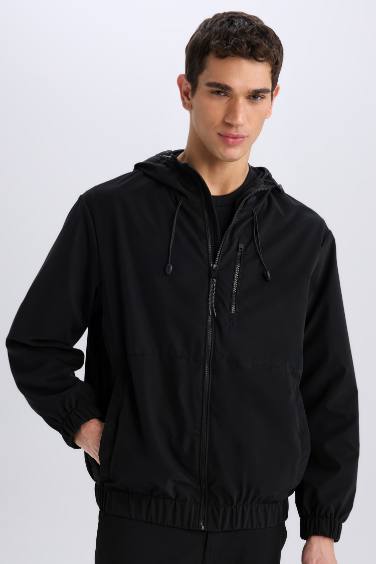 Regular Fit Hooded Zippered Waterproof Jacket