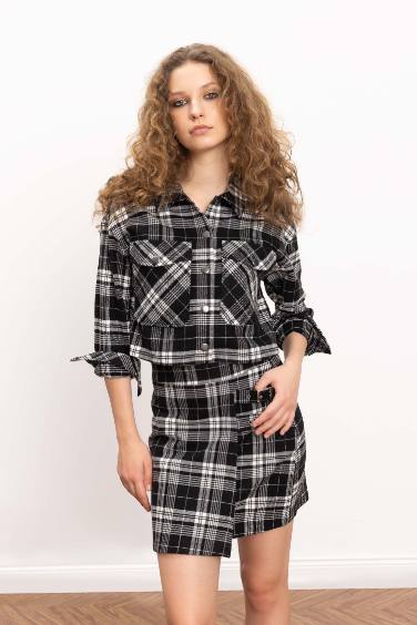 Coool Oversize Geniş Kalıp Crop Cepli Kalın Flanel Uzun Kollu Ceket Gömlek