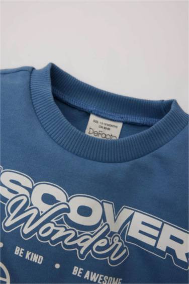 2'li Takım Baskılı Sweatshirt Beli Lastikli Eşofman Altı Erkek Bebek