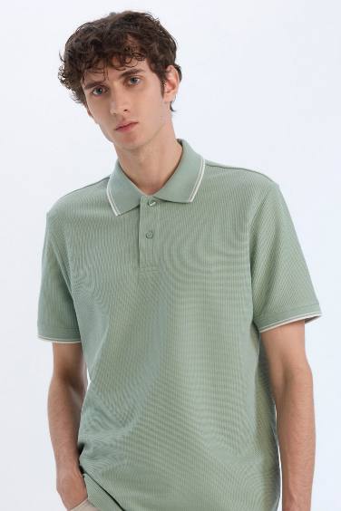 Regular Fit Short Sleeve Waffle Polo Shirt