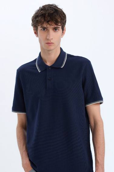 Regular Fit Short Sleeve Waffle Polo Shirt