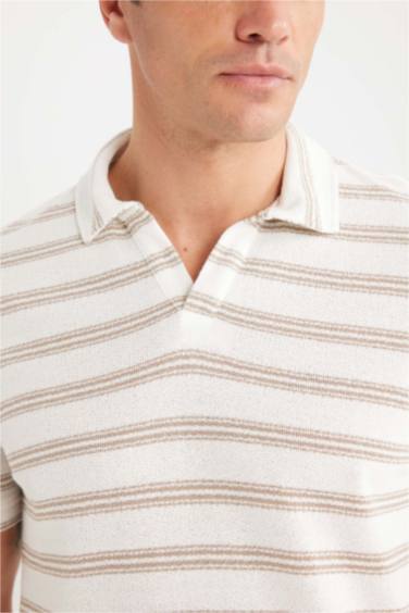 تيشيرت بولو مخطط قصة عادية برقبة بولو