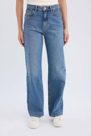 90's Wide Leg High Waist Long Washed Jeans