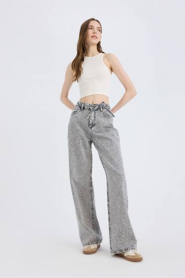 بنطرون برجل واسع وايد ليج وخصر عالي