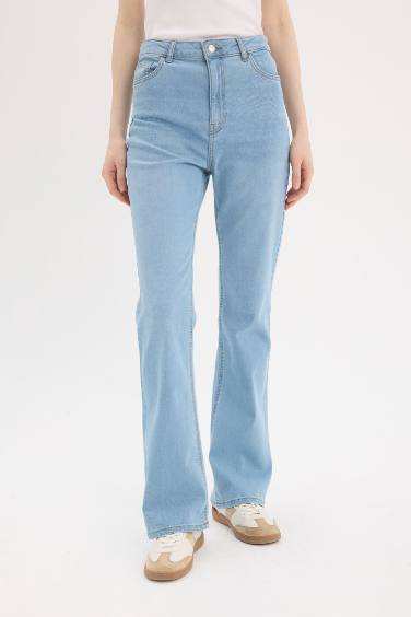 Slim Flare High Waist Straight Leg Long Washed Jeans