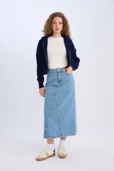 Long Fit Denim Skirt