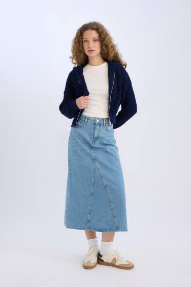 Long Fit Denim Skirt