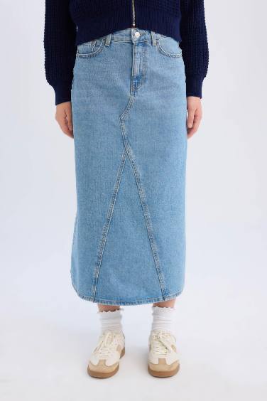 Long Fit Denim Skirt