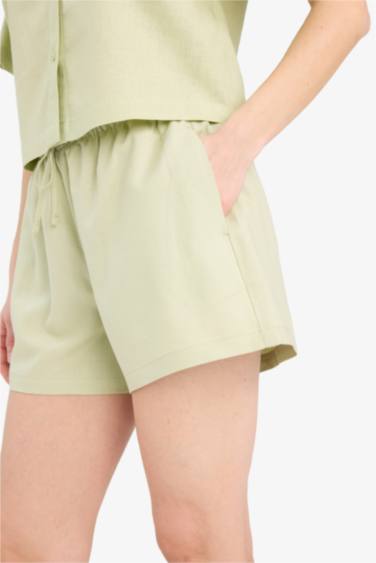 Regular Fit Linen Blended Normal Waist Short Leg Shorts