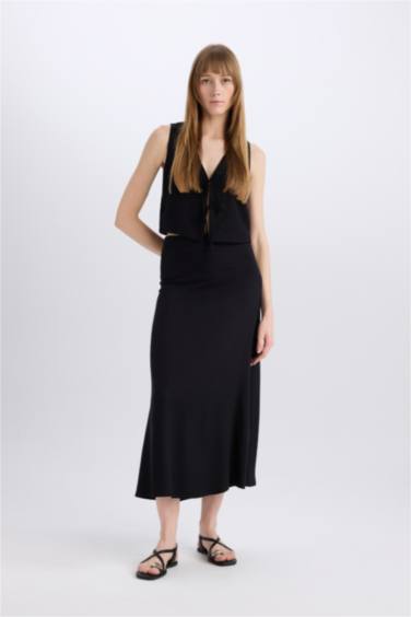 Юбка макси А-силуэта со средней талией из марокена