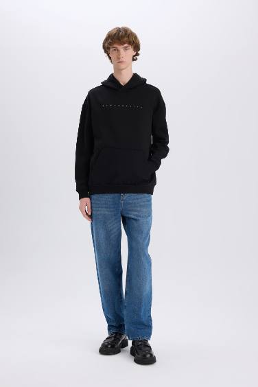 Boxy Fit Kapüşonlu Sırt Baskılı Sweatshirt