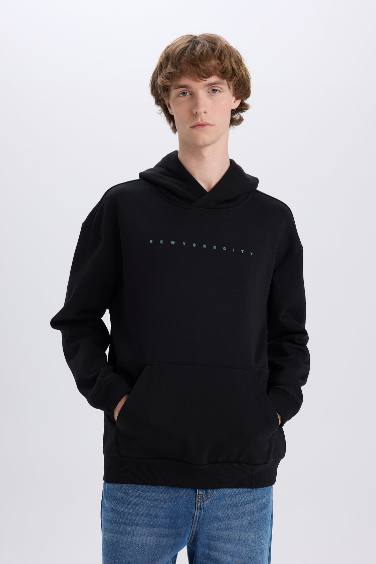 Boxy Fit Kapüşonlu Sırt Baskılı Sweatshirt