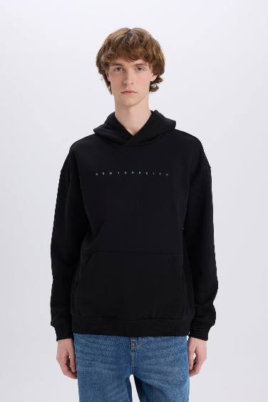 Boxy Fit Kapüşonlu Sırt Baskılı Sweatshirt
