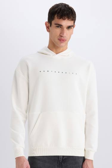 Boxy Fit Kapüşonlu Sırt Baskılı Sweatshirt