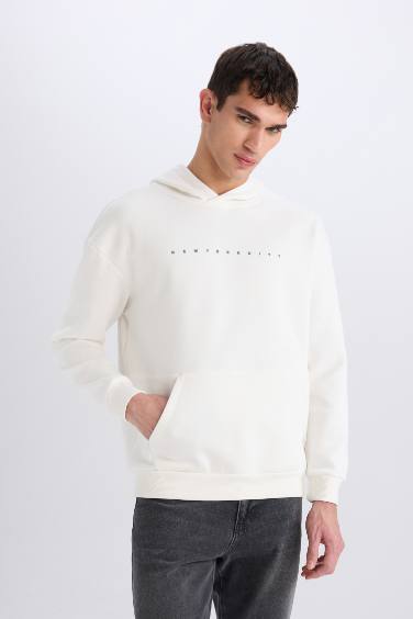 Boxy Fit Kapüşonlu Sırt Baskılı Sweatshirt