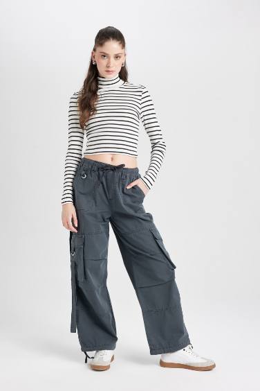 تيشيرت كم طويل سليم فيت مضلع هاي كول