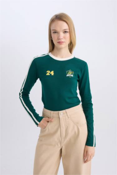 Coool Fitted Vücuda Oturan Baskılı Ribana Uzun Kollu Tişört