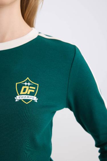 Coool Fitted Vücuda Oturan Baskılı Ribana Uzun Kollu Tişört