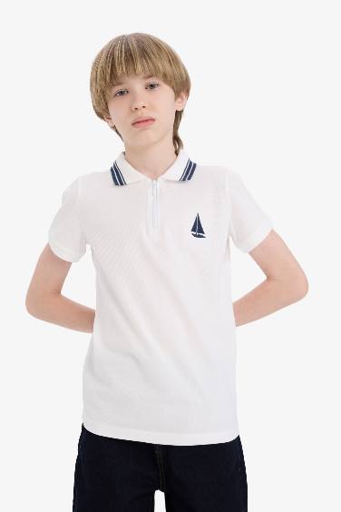 Рубашка-поло с короткими рукавами из пике с вышивкой, для мальчиков