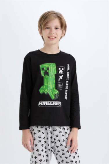 Erkek Çocuk Minecraft Pijama Takımı Uzun Kollu Üst Beli Lastikli Uzun Alt