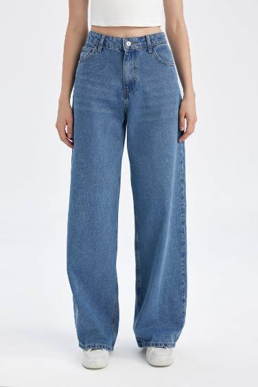 Pantalon Jean Taille haute à Jambes larges