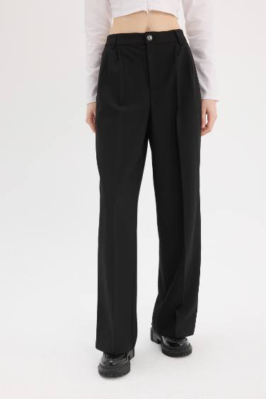 Wide Leg Fleto Pocket High Waist Standard Basic Classic Trousers