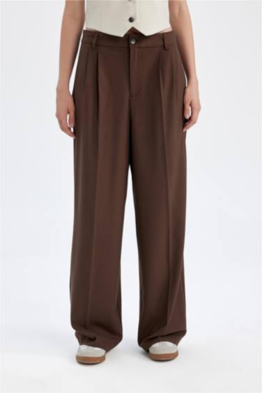 Klasik Kumaş Pantolon Wide Leg Geniş Bol Paça Fleto Cepli Yüksek Bel Standart Boy Basic Düz