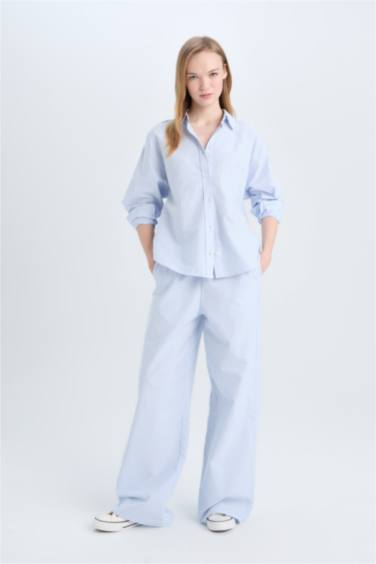 Coool брюки с широкими штанинами, полосками и высокой талией из оксфордской ткани