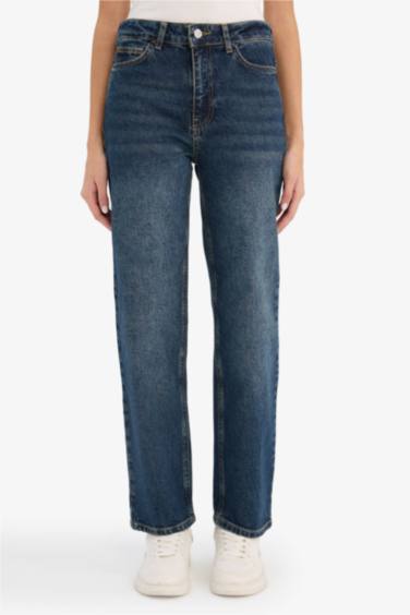 Comfort Straight Yüksek Bel Bilek Boy Jean Yıkamalı Pantolon