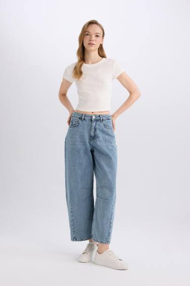 Baggy Fit High Waist Long Washed Jeans