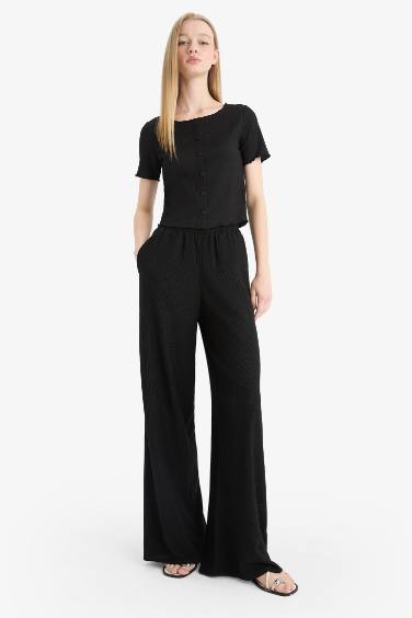 Wide Leg Crepe Trousers