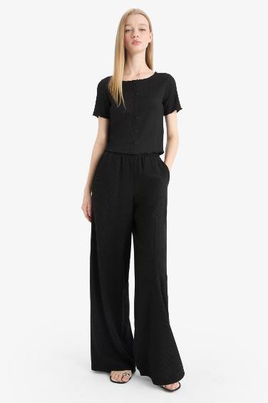 Wide Leg Crepe Trousers