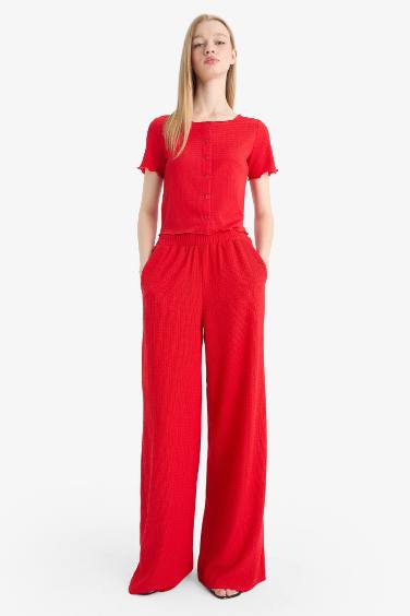 سروال كريب واسع بخصر مطاطي