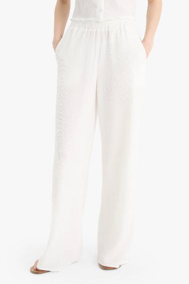 Coool Wide Leg Beli Lastikli Krep Pantolon