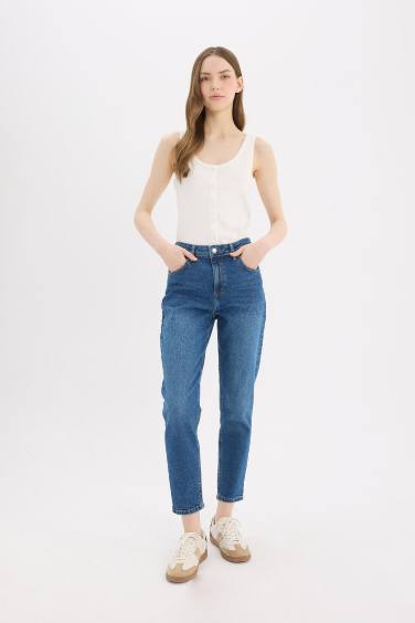 Lina Comfort Mom Normal Waist Straight Leg Washed Jeans