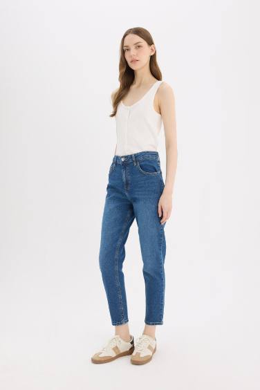 Lina Comfort Mom Normal Waist Straight Leg Washed Jeans
