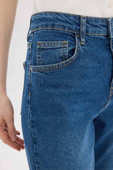 Lina Comfort Mom Normal Waist Straight Leg Washed Jeans