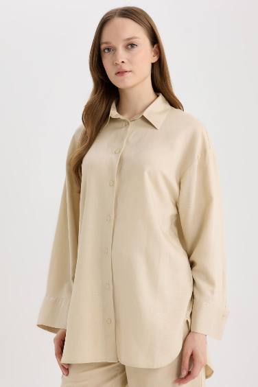 Relax Fit Linen Blend Long Sleeve Tunic