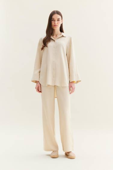 Wide Leg Linen Blend Trousers