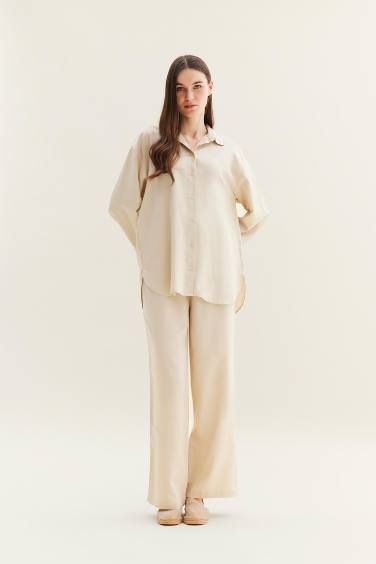 Wide Leg Linen Blend Trousers