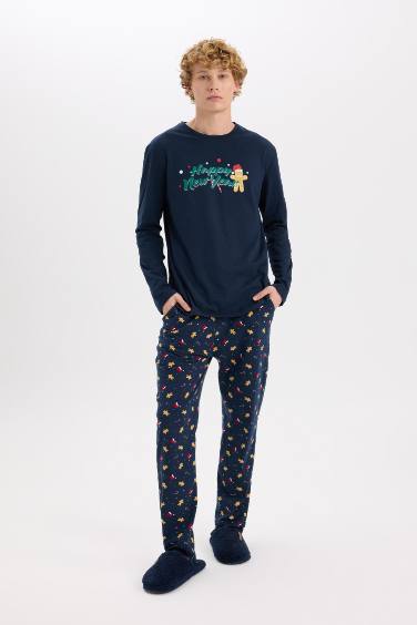 New Year Themed Top Long Bottom 2 Piece Pajama Set