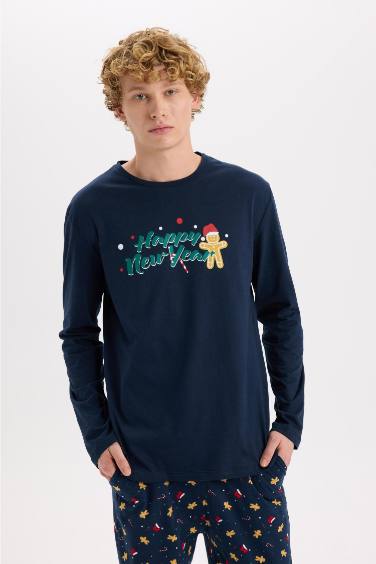 New Year Themed Top Long Bottom 2 Piece Pajama Set