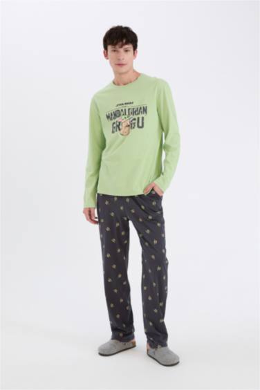 Star Wars-Mandalorian Pijama Takımı Regular Fit Uzun Kollu Üst Beli Lastikli Uzun Alt