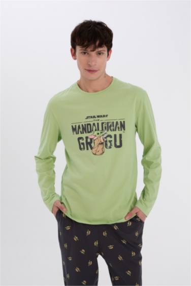 Star Wars-Mandalorian Pijama Takımı Regular Fit Uzun Kollu Üst Beli Lastikli Uzun Alt