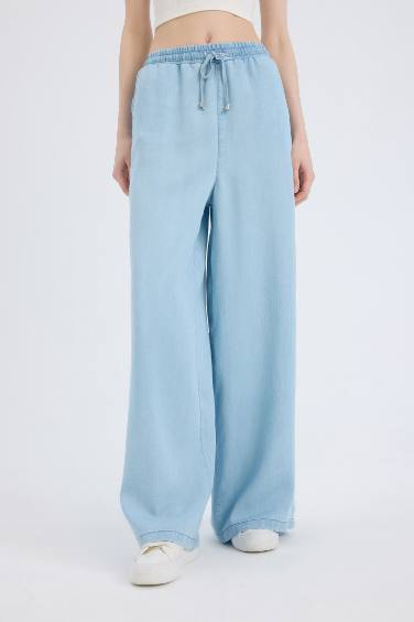 Wide Leg Regular Hem Soft Jeans Trousers