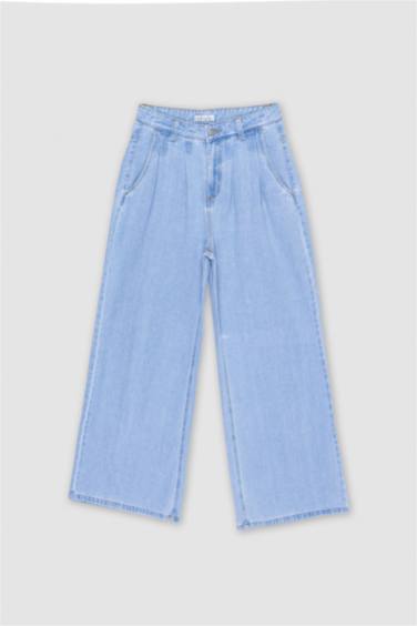 بنطلون جينز وايد ليج برجل واسع ناعم وخصر عالي