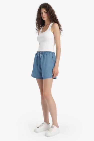 Yüksek Beli Lastikli Tensel Şort