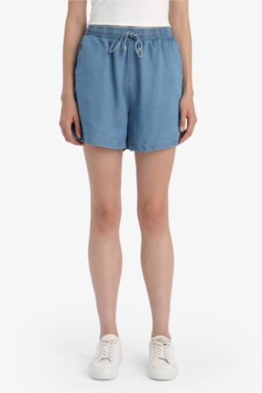 Yüksek Beli Lastikli Akışkan Kumaş Şort - Görsel 5