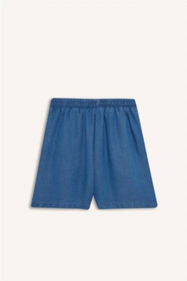 Yüksek Beli Lastikli Cepli Akışkan Kumaş Şort - Görsel 9