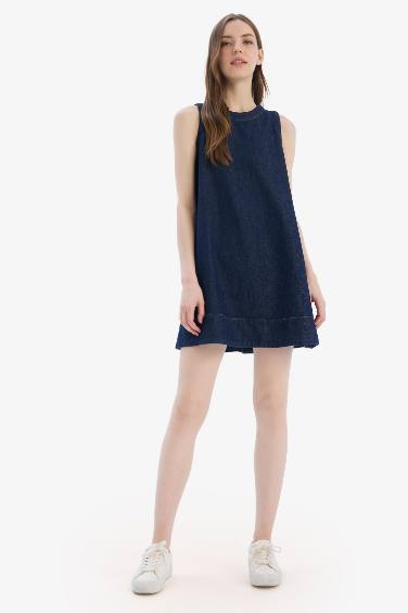 Fashion Fit Crew Neck Sleeveless Soft Denim Dress